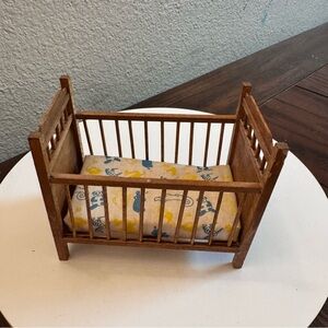 Vintage dollhouse furniture brown wood crib